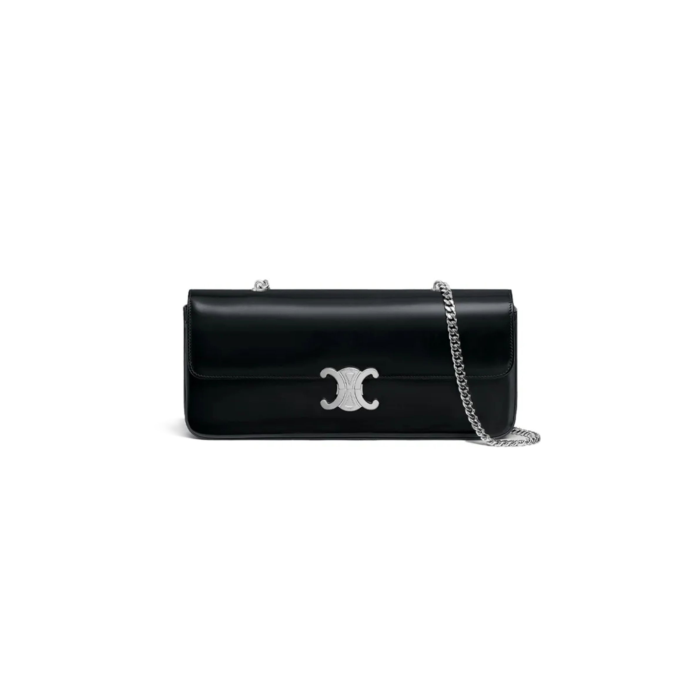 CELINE CHAIN SHOULDER BAG IN TRIOMPHE CANVAS GLOSSY CALFSKIN 197413BF4.38SI (33*13*5cm)